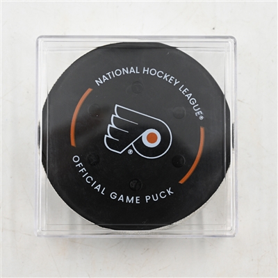 Jack Quinn - Buffalo Sabres - Goal Puck - March 29, 2025 vs. Philadelphia Flyers (Flyers Logo)