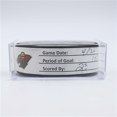 Marco Rossi - Minnesota Wild - Goal Puck - April 24, 2025 vs. Vegas Golden Knights - 2025 Stanley Cup Playoffs, Round 1, Game 3 (Wild Logo)