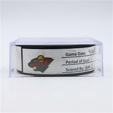 Marco Rossi - Minnesota Wild - Goal Puck - April 26, 2025 vs. Vegas Golden Knights - 2025 Stanley Cup Playoffs, Round 1, Game 4 (Wild Logo)