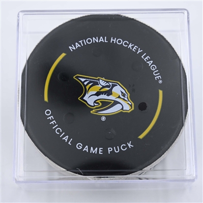 Nick Schmaltz - Utah Hockey Club - Goal Puck - April 14, 2025 vs. Nashville Predators (Predators Logo)